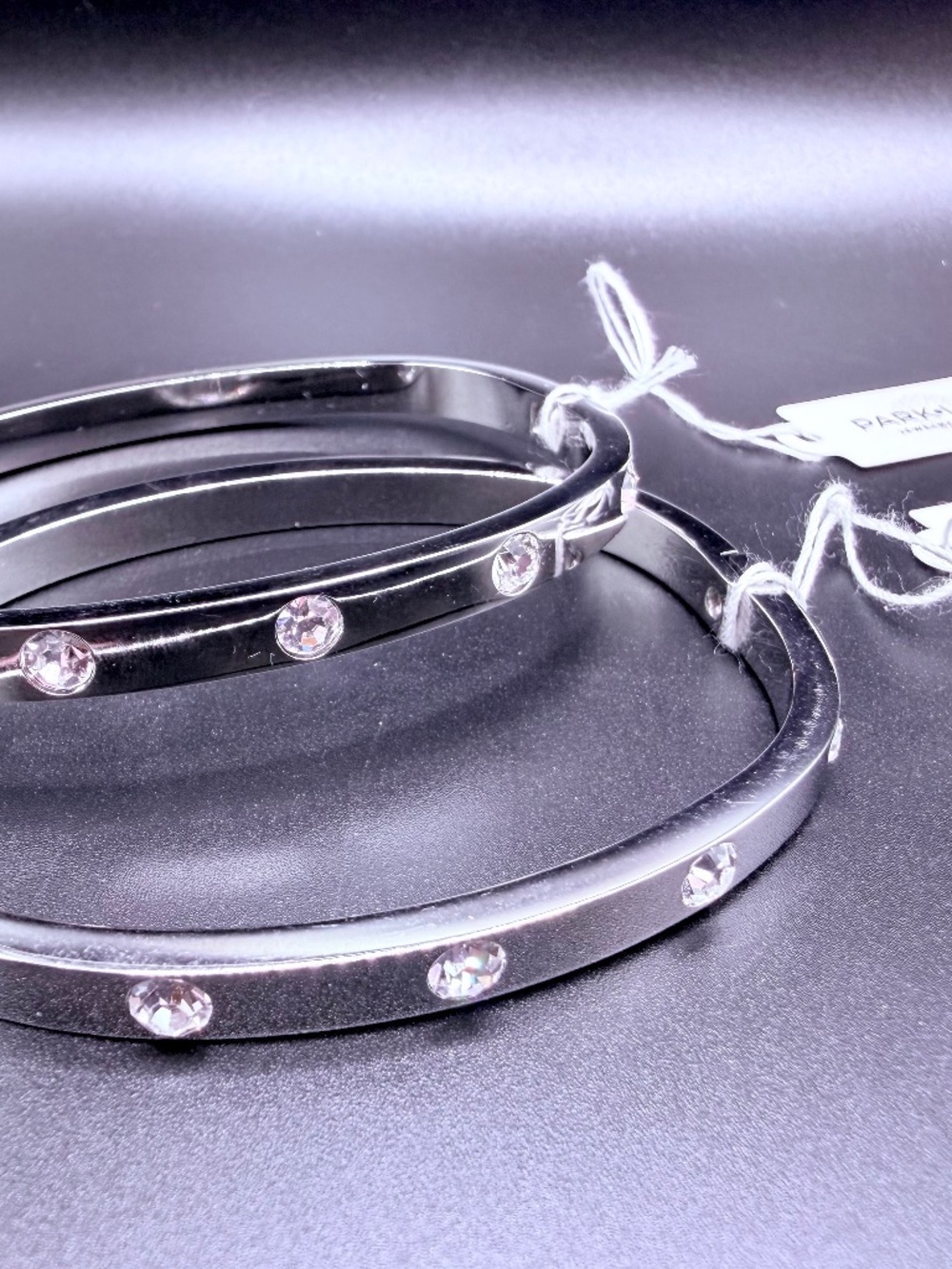NWT Park Lane Jewelry Jewel Bracelet Silver Hinged Crystal Bangle - Set of 2